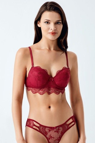 Luw 6118 Bordo Dolgulu Sütyen Külot Dantelli 2Li Takım Bordo