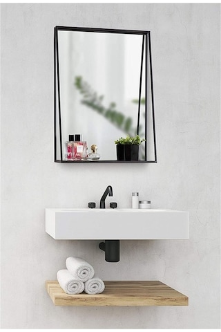 Metal Dekoratif Banyo Ve Lavabo Aynası Siyah