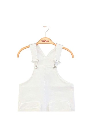 Kız Çocuk Dokuma Etekli Salopet-13862 Beyaz