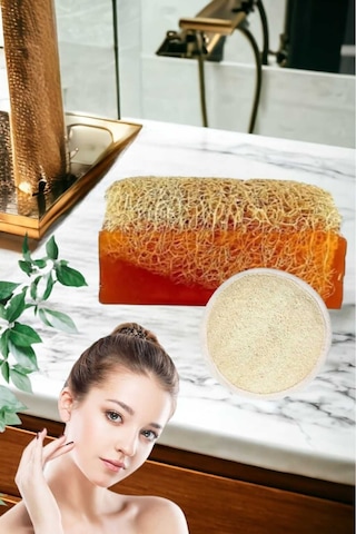 2'li Doğal Set Kabak Lifli Ballı Sabun Peeling Bakım Sıkılaştırma Akne Temizleme Lifli Yüz Pedi