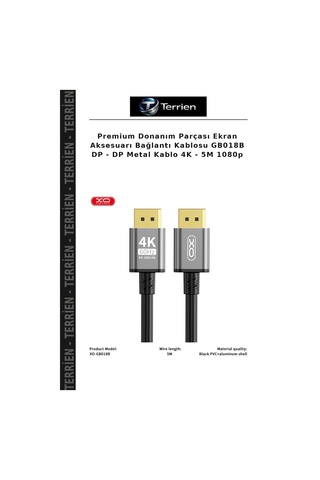 Premium Donanım Parçası Ekran Aksesuarı Bağlantı Kablosu Gb018b Dp - Dp Metal Kablo 4k - 5m 1080p