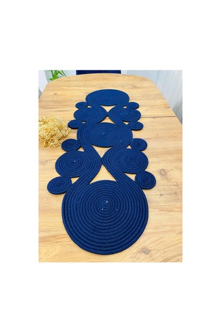Jüt, Hasır,sarmal Model, Dekoratif Masa Örtüsü, Runner 40x110 Cm, Sehpa Örtüsü, Bohem Tarzı Lacivert Lacivert