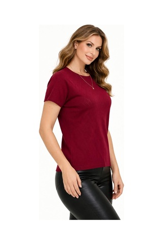 Kadın Triko Kısa Kol Bluz Bgl-st05305 Bordo