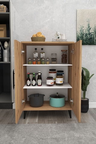 Pegasus 3 Raflı 2 Kapaklı Çok Amaçlı Dolap Mutfak Banyo Balkon Erzak Killer Dolabı - Çam