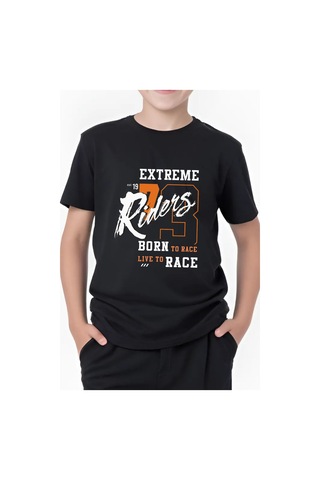 Panios Kids Extreme Riders Baskılı Erkek Çocuk Yuvarlak Yaka Kısa Kollu T-shirt Siyah