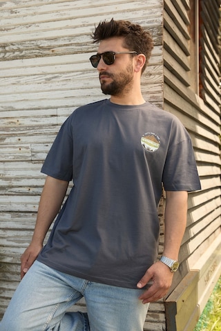 Velvoria Unisex Oversize Relaxed Home Is Where Baskılı Antrasit Renk T-shirt