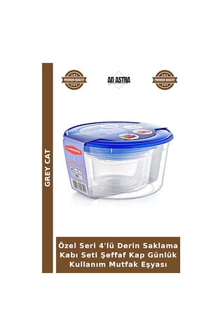Özel Seri 4'lü Derin Saklama Kabı Seti Şeffaf Kap Günlük Kullanım Mutfak Eşyası Çok Renkli