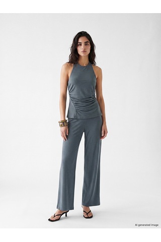 Lcw Vision Mavi Halter Yaka Büzgülü Bluz