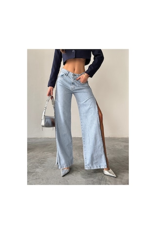 Blue Marlın Yan Fermuarlı Uzun Boyfriend Bol Paça Jeans Buz Kar