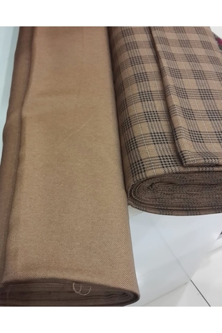 Karmen Ekose Ve Düz Kombin Kışlık Etek Takım Ceket Kumaşı Camel
