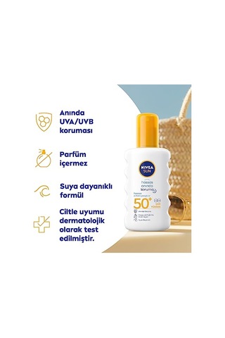 Nıvea Sun Spf50 Anında Güneş Koruyucu Sprey 200ml, Hassas Ciltler İçin Yatıştırıcı, Uva Uvb Koruması