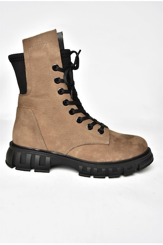 Fox Shoes N555101501 Vizon Hakiki Deri Nubuk Kadın Postal Bot Vizon