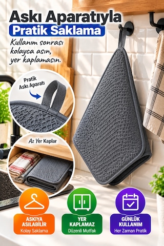 Gri Bez Mikrotex Bulaşık Kurutma Matı 45x36 Cm Süper Emici Katlanabilir Tezgah Üstü Kurutma Matı