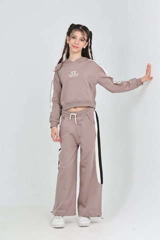 Toontoy Kız Çocuk Fiyonk Nakışlı Eşofman Takım Kahve