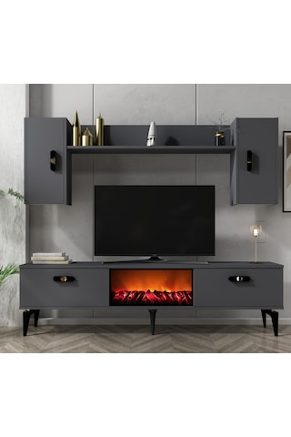Pluss Şömineli Tv Ünitesi Takımı Antrasit-antrasit