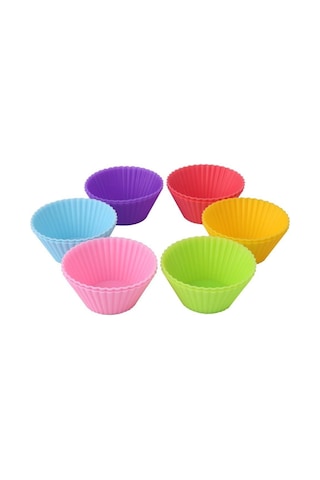 Yapışmaz Renkli Silikon Muffin Kek Kalıbı 6Lı