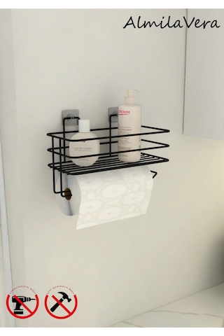 Yapışkanlı Raflı Kağıt Rulo Havluluk Peçetelik Siyah Banyo Mutfak Düzenleyici Raf Çok Renkli
