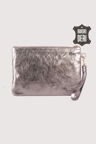 Hakiki Deri Kadın Clutch Çanta 9121 Gri