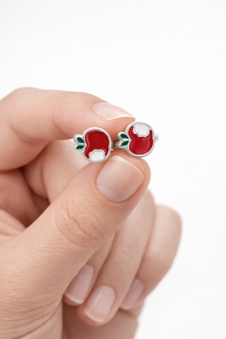 Çekirdekjewelry 925 Ayar Gümüş Elma Çocuk Küpe Gri