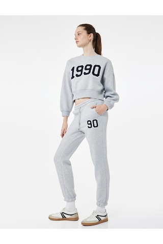 Koton Üç İplik Şardonlu Nakışlı Cepli Jogger Spor Eşofman Altı Gri Melanj 7wak40061nk