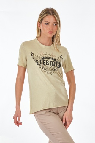 Only Bisiklet Yaka Baskılı Açık Yeşil Kadın T-shirt 15286658 001