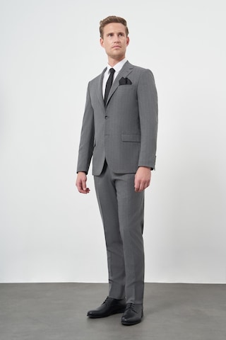 İmza Füme Çizgili Mono Yaka Astarlı 6 Drop Slim Fit Dar Kesim Takım Elbise 1001245102 Füme