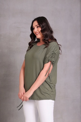 Kolu Eteği Büzmeli Bluz Haki Yeşil Haki