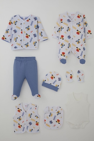 Breeze Erkek Bebek Hastane Çıkışı 8 Li Ahbap Köpekçikler Desenli 0-3 Ay, Beyaz