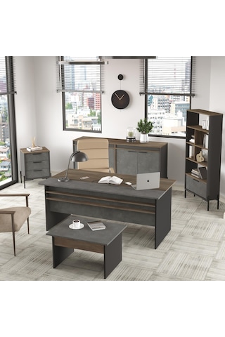 Yurudesign Vista ABCDE Ofis Büro Masa Takımı Kahve-Beton-Antrasit
