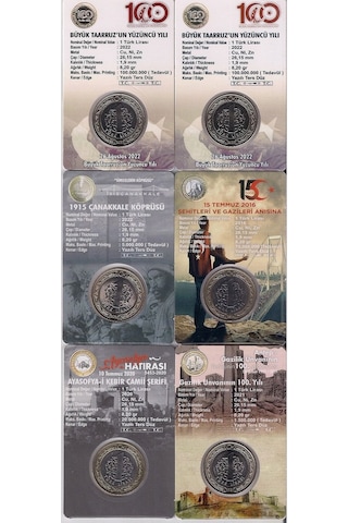 Çanakkale-ayasofya-15 Temmuz-antep-taarruz 6'lı Hatıra Para Kiti Seti