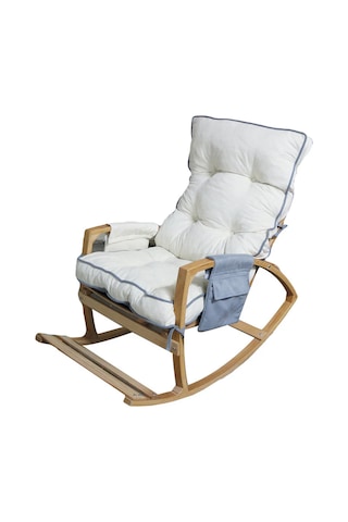 Vezir Lüks Ahşap Gri/Krem Renkli Sallanan Sandalye - Tv Ve Dinlenme Koltuğu