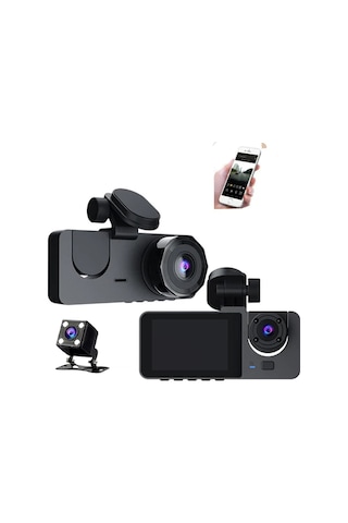 Samdoo Araç İçi 3 Kameralı Sürücü Kaydedici - Ön+iç+arka Kameralar, 1080p Full Hd, Wıfı Desteği, Sürekli Kayıt