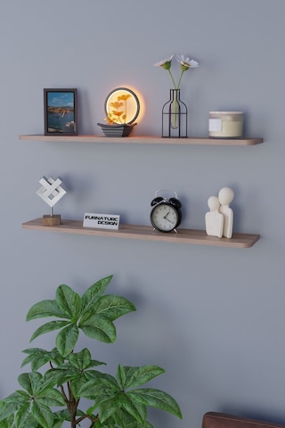 Dekoratif Uçan Duvar Rafı 2 Adet Gizli Monteli Raf Oval Kesim 100x18 Cm Atlantik Çam