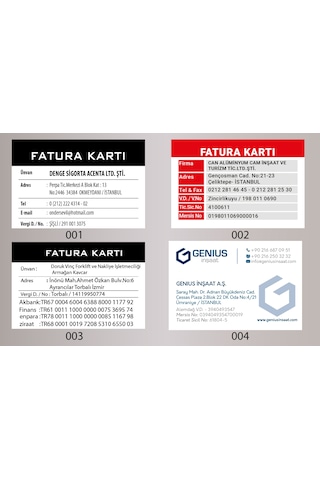 Fatura Kartı Pvc Plastik Kart Çift Taraflı Baskı 10 Adet