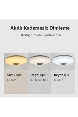 Akıllı Rgb Led Tavan Lambası Bluetooth Hoparlörlü, Müzikli, Uygulama Kontrollü 60w Beyaz
