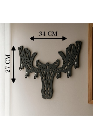 Geyik Figürlü Duvar Tipi Anahtarlık Askılığı Siyah - Beyaz