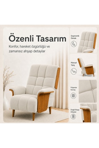 Smarto Genova Sabit Ergonomik Ekru Polyester Kumaş Tv Koltuğu Berjer Baba Koltuğu
