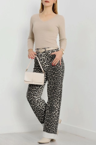 V Yaka Kaşkorse Bluz Bej A3699 Bej