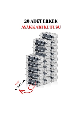 20 Adet Erkek Ayakkabı Kutusu Büyük Boy Ayakkabı Saklama Düzenleyici Organizer Şeffaf Şeffaf