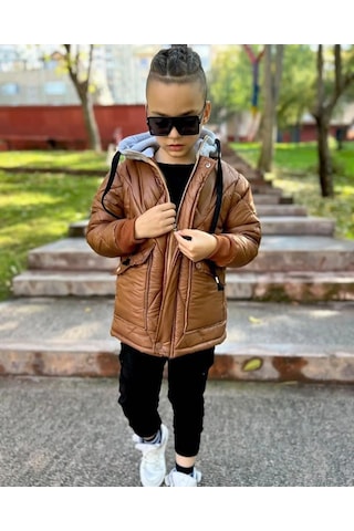Minigimin Cicileri Cool Boy Elyaf Dolgu Çocuk Mont - Taba
