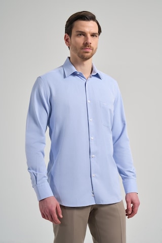 İmza Uzun Kol Desenli Armürlü Sert Yaka Cepli Pamuklu Classic Comfort Fit Gömlek 1004250171 Mavi