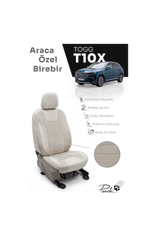 Bej - Bej Panda Togg T10x 2022 - 2026 Arası Uyumlu Araca Özel Taytüyü Oto Koltuk Kılıfı