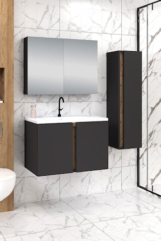 %100 Mdf 80 Cm Lavina Banyo Dolabı + 30 Cm Lavina Boy Dolabı Beyaz