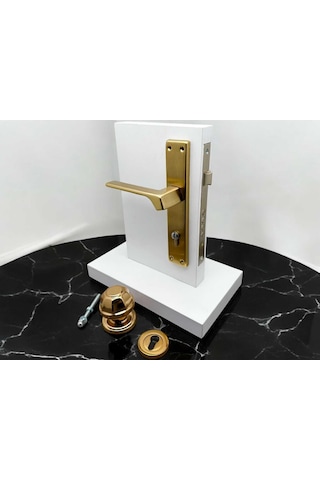 Zey Mat Altın Çelik Kapı Kolu Sol Basar + Kapı Tokmağı Kilit Hariçtir