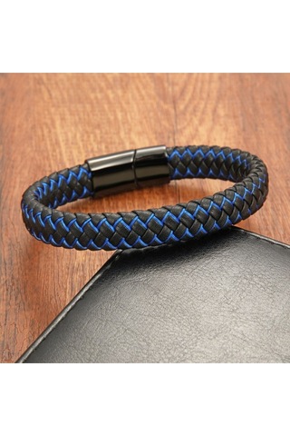 Casera's Mavi Siyah Deri Örgü Ve Çelik Erkek Bileklik Csr2220029