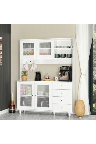 Pasific Home Grano Kahve Köşesi Çok Amaçlı Kiler Dolabı, 140 cm, Parlak Beyaz