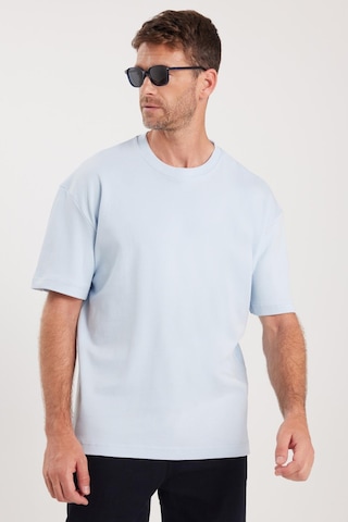 Tudors Unisex Oversize Geniş Kesim %100 Pamuk Yumuşak Dokulu Basic Bisiklet Yaka Mavi Tişört-35184 Mavi