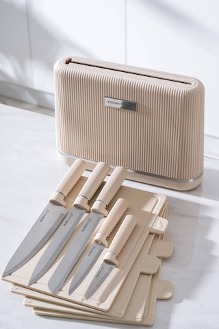 Cooper 10 Parça Standlı Kesme Tahtası Ve Bıçak Seti Krem