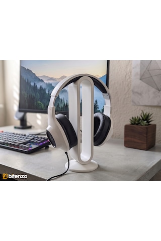 Minimalist Oval Tasarım Masaüstü Kulaklık Standı, Gaming Ve Ofis Kulaklık Tutucu - Beyaz