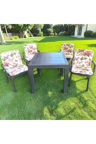Lüks Arkalıklı Sandalye Minderi 6lı 4cm Süngerli İngiliz Gülü 42x42 Çok Renkli